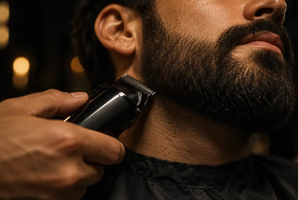 Baard die met een tondeuse wordt bijgewerkt